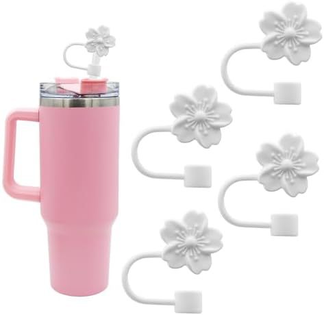 Wholesale 5pcs  Begonia silicone straw cover 10mm reusable straw plug